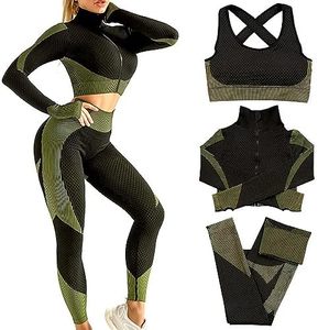 Yoga Set <b>Women</b> 2 Piece High Waist Leggings Crop <b>Top</b> Solid Color Spaghetti Strap Ribbed Washed Active Stretch Breathable - Product Image 6