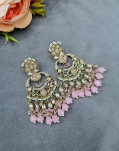 Pendientes Chandbali Tradicionales Étnicos con Cuentas de Perlas para Mujer, Joyería Artificial e Imitación para Fiestas, Fabricante - Product Image 1