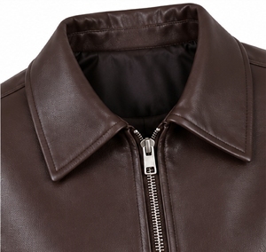Chaqueta de Cuero Sintético Marrón para Mujer, Cuello Camisero, Cierre de Cremallera, Manga Larga, Cortavientos, Abrigo de Otoño - Product Image 6