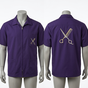 Chaqueta de Barbero para Hombre, 220 GSM, Polialgodón, Morado, Cierre Frontal, Ropa de Trabajo, Bordado Personalizado, Logotipo Impreso, Uniforme de Salón - Product Image 6