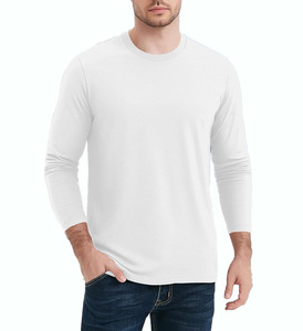 Camiseta de Hombre 2026, Blanca, Manga Larga, Cuello Redondo, Corte Regular, Color Sólido, Tejida, 100% Algodón, Diseño Personalizado, ODM, OEM - Product Image 1