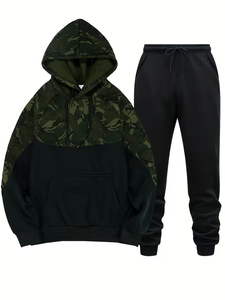 Ensemble sweat à capuche et pantalon de survêtement côtelé pour homme, imprimé camouflage, tissu polaire hiver 380g, tie-dye, séchage rapide, polyester/coton - Product Image 2