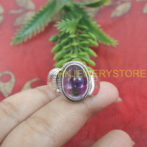 Natural Amethyst Gemstone <b>Ring</b> 925 Sterling Silver Handmade Vintage Leaf Design Boho <b>Statement</b> Jewelry Gift for Women Her Men - Product Image 2