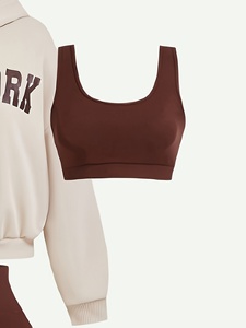 Women 3 Piece Workout Set Custom OEM Long Sleeve Crop <b>Top</b> Sports Bra High Waist <b>Leggings</b> - Product Image 3