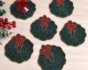 New Arrival Embroidery Seed <b>Bead</b> <b>Coaster</b> Set For Home Cafes Christmas Ornament Table Protection Mat For Dining Coffee Tabletop - Product Image 6