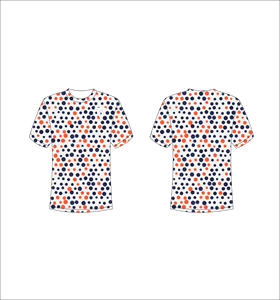 เสื้อยืดแขนสั้นลายจุดสำหรับผู้ชาย ทรงปกติ คอกลม สวมใส่สบาย ระบายอากาศได้ดี ผลิตจากผ้าโพลีเอสเตอร์ถัก ลายจุดสีส้มและสีน้ำเงิน - Product Image 1