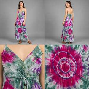 Women's Boho Tie Dye Y2K Sweet Maxi <b>Dress</b> Spaghetti Strap Natural Waist A-Line Silhouette Breathable Modern Fit Summer Casual - Product Image 4