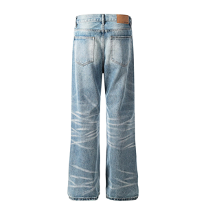 Vaqueros de hombre de algodón de invierno, corte recto, pierna ancha, estilo bootcut, con lavado Monkey y efecto desgastado, estilo streetwear. - Product Image 3