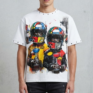 Camiseta Oversize Gráfica Vintage Personalizada de Algodón Pesado con Estampado Personalizado y Pedrería 100% Algodón para Uso Cómodo Unisex - Product Image 4