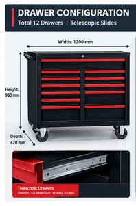 Armoire à outils industrielle à roulettes robuste à 12 tiroirs, capacité de charge de 200 kg, serrure à clé |   Chariot à outils pour atelier automobile |   OEM/ODM - Product Image 2
