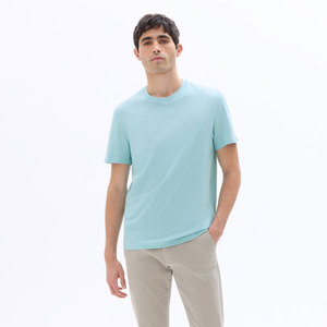 T-shirt pour homme bleu clair à manches courtes, col rond, coupe classique, décontracté, 100% coton jersey, teinture unie, couleur unie - Product Image 3