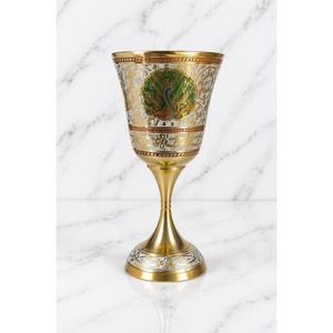 Vintage Brass <b>Goblets</b> Set Of 2 Handmade Gold Rimmed Bell Shape <b>Wine</b> Cups Wedding Decor - Product Image 2