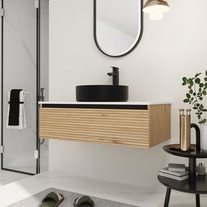 Mobile bagno sospeso da 36 pollici con lavabo in ceramica nera artistica e 1 cassetto a chiusura ammortizzata, imballaggio KD - Product Image 5