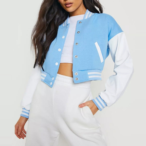 OEM Custom Chenille Embroidery Baseball Letterman Varsity Jackets Genuine Cow Hide Leather Sleeves Varsity Crop Jacket Women - Product Image 5