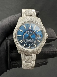 Montre en acier inoxydable avec diamants, cadran bleu, cristal saphir, quartz analogique, montre de luxe pour hommes - Product Image 2