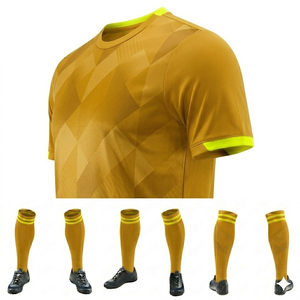 Conjunto de Camiseta de Fútbol Personalizada para Hombre, Estampado Geométrico Amarillo, Manga Corta, Poliéster que Absorbe la Humedad, Uniforme para Adultos, Todas las Temporadas - Product Image 2