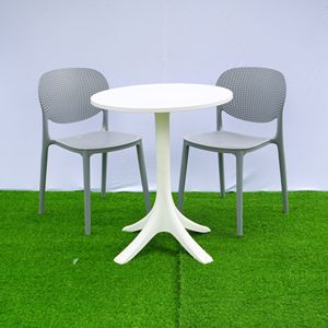Mesa de Bistro Moderna Escultural Blanca Alabastro |   Base de Pedestal de Cuatro Puntas con Acabado Mate ABS Impermeable para Muebles de Exterior - Product Image 2
