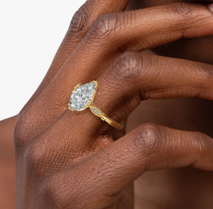 2 Ct Pear Shape Lab Grown Diamond Engagement <b>Ring</b> in 14K Yellow Gold with Prong Setting and Designer Accent Shoulder for Women - Product Image 3