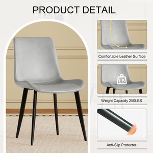 Set di 4 Sedie da Pranzo Moderne per Casa e Ristorante, Sedute in Pelle PU Grigia Floreale con Gambe in Acciaio al Carbonio Nero - Product Image 3
