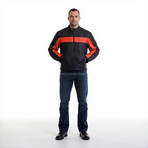 Veste de moto en cuir véritable pour homme avec fermeture éclair, style formel, motif uni, patch logo personnalisé - Product Image 1