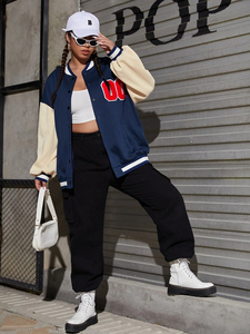 New Design High Street <b>Women's</b> Varsity <b>Jacket</b> Loose Fit <b>Leather</b> Sleeve Turn Down Collar Varsity <b>Jacket</b> For Winter Wear - Product Image 5