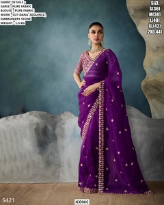 Sari Aurora Splash en tissu pur traditionnel, infroissable et absorbant l'humidité pour femmes - occasions de mariage/fêtes - Product Image 2