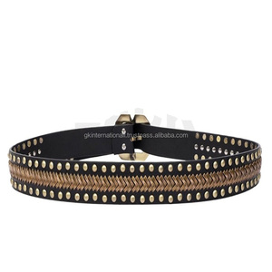 Nouvelle ceinture large en cuir véritable pour homme, en cuir de vachette de première qualité, simple et polyvalente, avec rivets, décontractée, décorative, tendance punk - Product Image 1