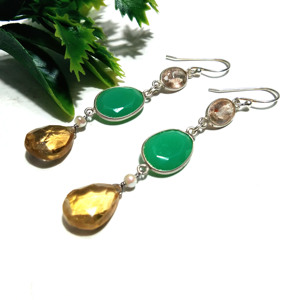 Natural Chrysoprase Citrine Dangle <b>Drop</b> Earrings 925 Sterling Silver Gemstone Women Wedding - Product Image 5