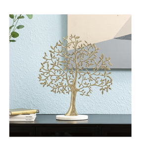 Sculpture abstraite en métal en forme de feuille d'arbre avec base en bois, accent décoratif moderne pour la maison, pour salon, bureau, table ou étagère. - Product Image 3