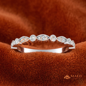 โรแมนติคสีเงิน14K Baguette และแหวนเพชรกลม | สายคาดแต่งงานเพชรที่ปลูกในห้องปฏิบัติการ | เครื่องประดับปรับแต่งได้ - Product Image 1