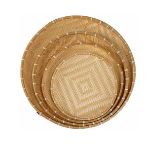 Handmade Eco Friendly Round Bamboo Serving <b>Tray</b> Natural Woven <b>Tray</b> for Fruit Bread <b>Snacks</b> and Buffet Display - Product Image 4