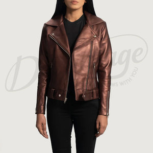 Womens Metallic Bronze <b>Leather</b> Biker <b>Jacket</b> Genuine Sheepskin Moto Coat Custom Slim Fit Belted Rider <b>Jacket</b> De Vintage - Product Image 4