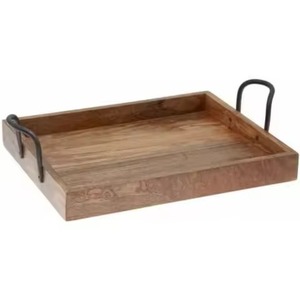 Bandeja Rectangular de Madera para Servir, Diseño Minimalista Sólido, Tipo Plato Resistente para Servir Alimentos, con Asas Metálicas Doradas - Product Image 3