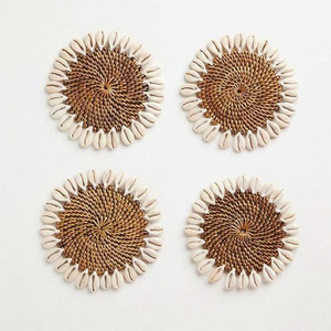 Handmade Rattan <b>Placemats</b> & Coaster for <b>Round</b> Table Decorations Christmas OEM Rustic Seashell Coaster Set From Vietnam - Product Image 2