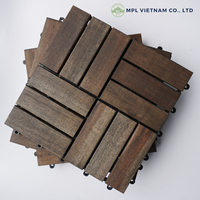 Plancher en bois d'acacia traditionnel minimaliste, motif damier noyer, 12 lattes, revêtement PE pour terrasses de centres commerciaux