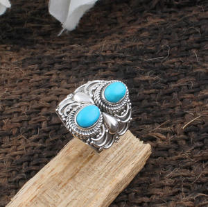 925 Sterling <b>Silver</b> Bezel Setting Turquoise Handmade Classic <b>Boho</b> Dainty Solitaire Vintage Wedding <b>Ring</b> Certified Jaipur - Product Image 5