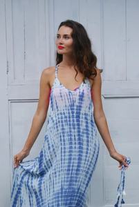 Nueva llegada vestido largo hasta el suelo con volantes Resort Wear Tie and Dye vestido sin mangas para fiesta en la playa Favor - Product Image 2