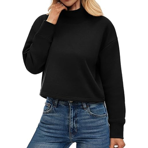 Custom Logo Women Winter Fleece Oversized <b>Pullover</b> <b>Jumper</b> Long Sleeves Drop Shoulder Mock Neck 100% Cotton Sweatshirt Top - Product Image 1