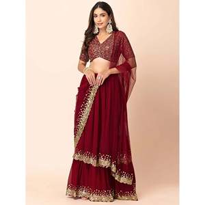 Combinaison de fête en sequins bordeaux et georgette, tenue festive - Product Image 1