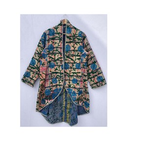 Handmade Reversible Vintage <b>Kantha</b> Cotton Breathable Quilted Winter <b>Jacket</b> Umbrella Cut Long Coat - Product Image 1