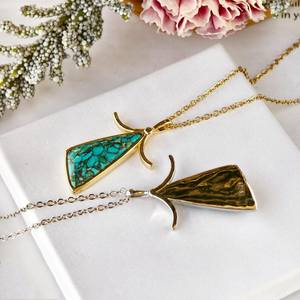 Colgante de Plata de Ley 925 Chapado en Oro de 14K con Turquesa y Cobre, Colgante de Piedra Preciosa Natural, Regalo de Joyería para Mujer - Product Image 2