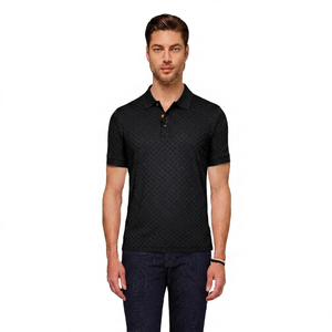 Polo de Manga Corta para Hombre, Azul Claro, con Patrón Geométrico, Transpirable, de Algodón, Estilo Casual Elegante, Corte Regular - Product Image 5