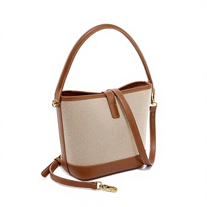 Genuine Leather Bucket Bag <b>Medium</b> Crossbody Shoulder <b>Handbag</b> With Lock Closure Women Winter Style - Product Image 2