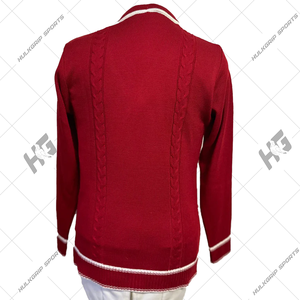 Suéter Cárdigan con Cuello en V Rojo/Blanco Inspirado en DST, 100% Algodón, Estilo Sorority Invernal, Transpirable y de Primera Calidad - Product Image 4