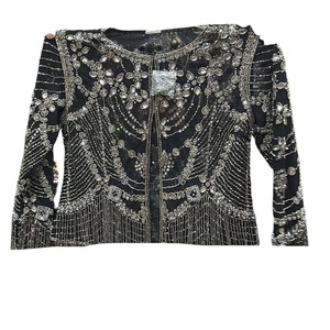 2026 Luxury Black Embroidered Beaded <b>Cape</b> <b>Jacket</b> with Beads 100% Cotton Mesh Net for <b>Women</b> Fashion Wholesale Export - Product Image 1