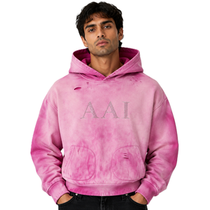 OEM Sweat à capuche unisexe de luxe en coton 100% effet vieilli, couleur rose, coupe ample et épaisse, style USA, vente en gros - Product Image 1