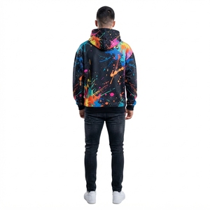 Sweat-shirt à capuche noir pour homme avec imprimé graphique de gouttes de peinture colorées, streetwear personnalisé - Product Image 2