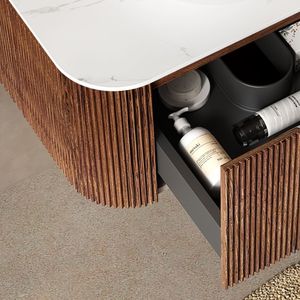 DINA Mueble de Baño Flotante Curvo de 24 Pulgadas con Lavabo, Gabinete de Almacenamiento y Cajón Rayado, Color Blanco Cerámico, para Uso Doméstico y Comercial - Product Image 4