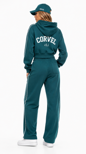 Conjunto de dos piezas personalizado: Sudadera con capucha extragrande y corte recortado, hombros caídos, ajuste relajado, y pantalones de chándal de pierna ancha con ribete recto. - Product Image 2