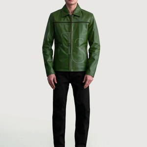 Best Selling Custom Made <b>Men's</b> Cowhide Leather <b>Jacket</b> with Canvas Stand Collar <b>Waterproof</b> & Breathable Casual Design - Product Image 4